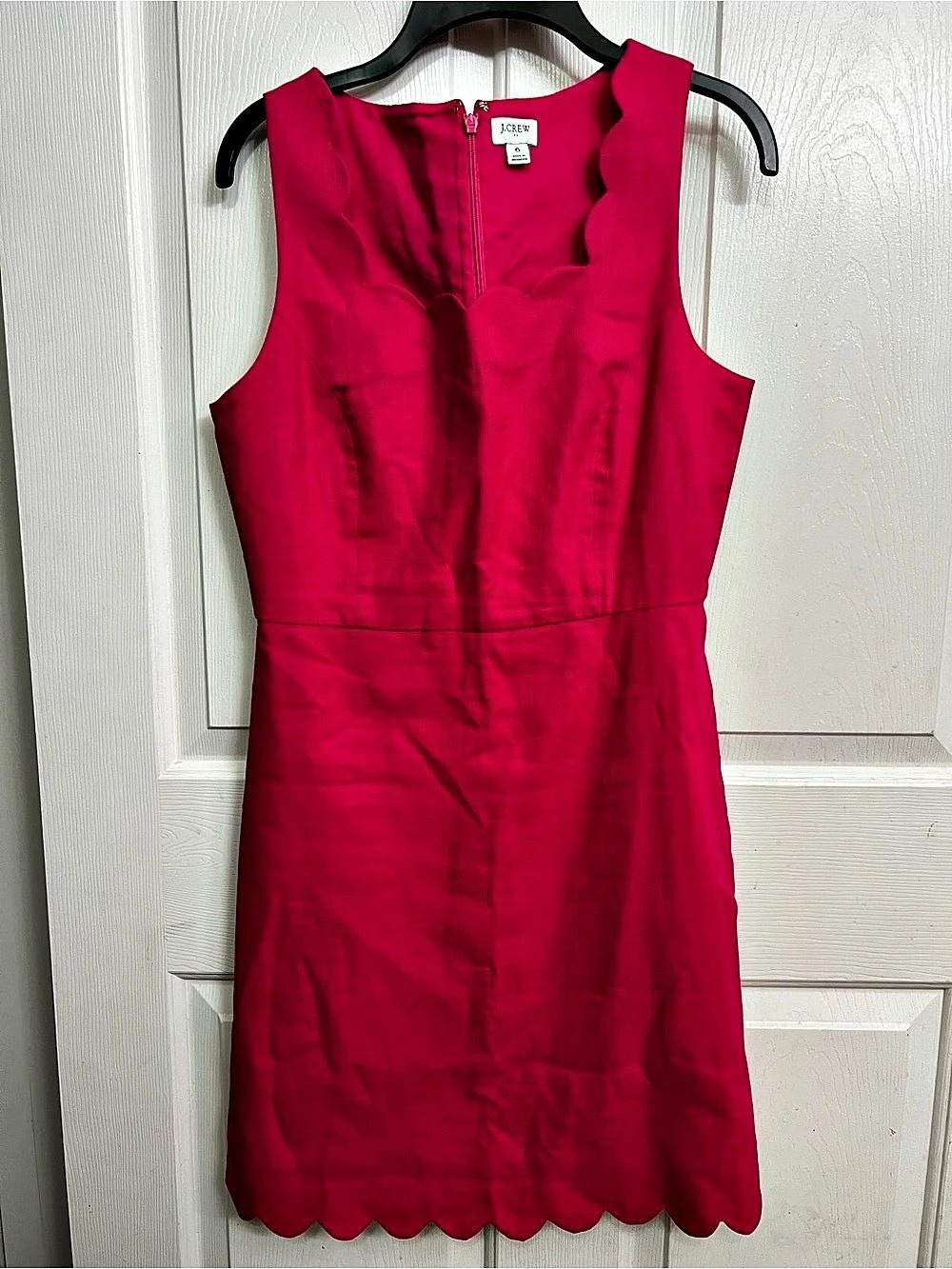 J.Crew Scalloped-trim shift dress in linen Mini Dress Pink Size 6